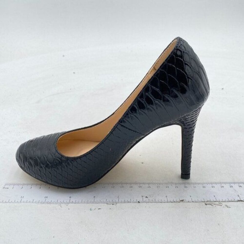 FSJ Black Snake Print Round Toe Pumps High Heel Sexy Stiletto Slip On Dress Shoe